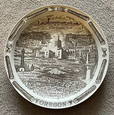 Vernon Kilns OREGON Oregon Trail 10 1/2” Souvenir State Plate Vintage Brown • $15