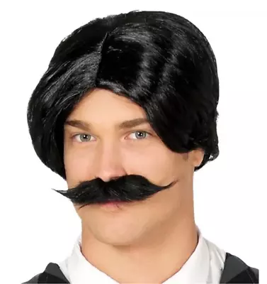 Short Black Wig Moustache Edwardian Old England Mens Male Vicar Fancy Dress 20's • £12.99