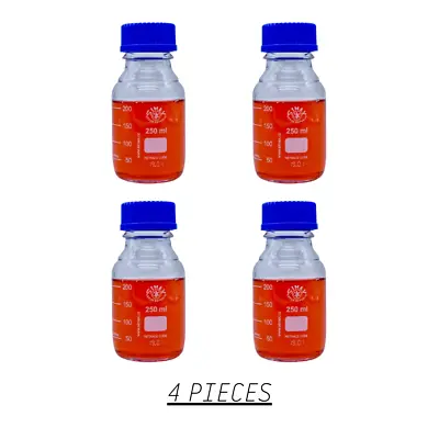 Simax Laboratory Reagent Media Bottle 250ml Borosilicate Clear Glass 4 Pieces • $29.48