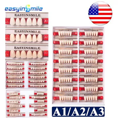 A1/A2/A3 Shade Acrylic Resin Teeth Dental DIY False Denture Full Set Upper/Lower • $17.74