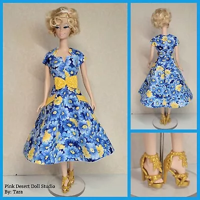 Handmade Outfit For Barbie (Repro Vintage Silkstone) Blue & Yellow Pocket Posies • $45.99