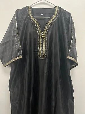 Men's Moroccan Djellaba 3/4 Sleeve Thobe Handmade Arab Dishdasha Black/Gold • $54.99