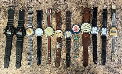 Estate Find 12 Watch Lot - Elmo Lion King Timex Winston - For Parts Or Repair • $19.99