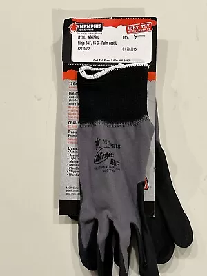 Memphis Gloves Ninja BNF 15 Gauge Nitrile Coated Palm Blk/Gray Sz.Lg N96790L-NWT • $4.99