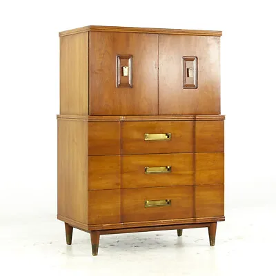 John Widdicomb Mid Century Walnut And Brass Highboy Dresser • $3347