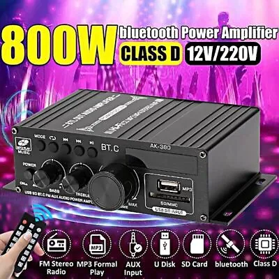 NEW! 400W Bluetooth HiFi Power Amplifier Audio Digital Stereo FM AMP With Remote • £18.89