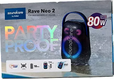 Soundcore Anker Rave Neo 2 Portable Bluetooth Stereo Party Speaker 80W LED- NEW • $99.50