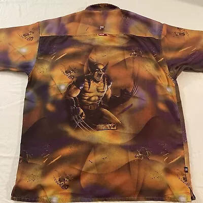 ECKO UNLTD Wolverine Shirt Men 2XL Yellow Blue X-Men Button Up Short Sleeve RARE • $54.99