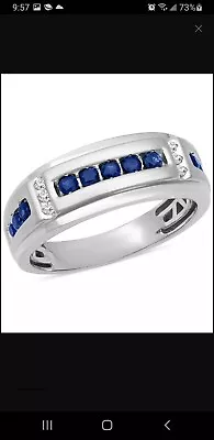 Mens Sapphire And Diamond Ring In 10k White Gold • $1000