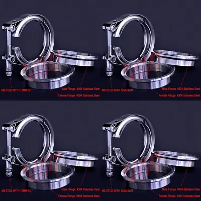 $49.99 • Buy 4 Pcs Exhaust Downpipe 3inch V-band Clamp Male/Female Flange Kit SS304 Stainless