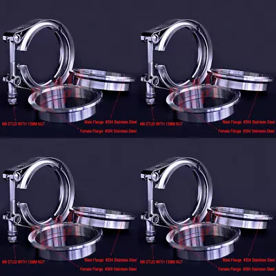 $49.99 • Buy 4 Pcs Exhaust Downpipe 3inch V-band Clamp Male/Female Flange Kit SS304 Stainless