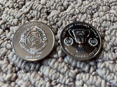 $10 • Buy Official Afl Herald Sun 1996 Afl Centenary Carlton Blues Medal Coin & Logo X2