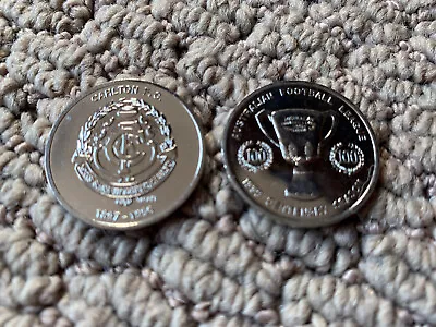 Official Afl Herald Sun 1996 Afl Centenary Carlton Blues Medal Coin & Logo X2 • $10