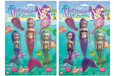 3pc Mermaid Princess Play Set - Ty8264 Magical Dolls Fish Shell • £6.49