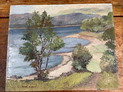 Vintage Oil Acrylic On Board Landscape Mountains Loch Tree Signed James Morrison • £20