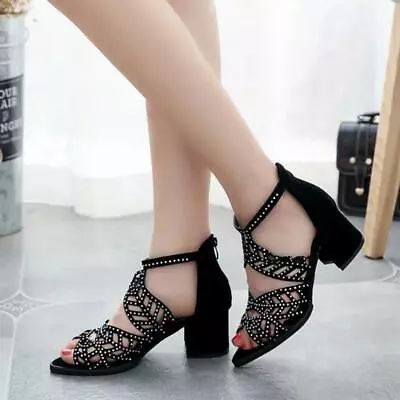 Women Rhinestone High Heels Open Toe Gladiator Sandals Boho Party Shoes Y3 • $32.82