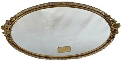 Vintage Matson Filigree Vanity Tray Roses 8 X14.5  Oval Gold Signed Wall Mirror  • $51.99