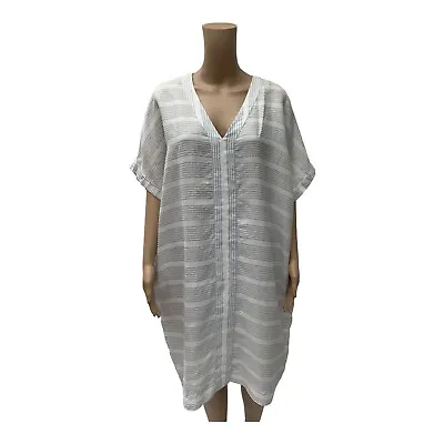 Pure Linen Blue & White Striped Kaftan By John Lewis London Size M • $40