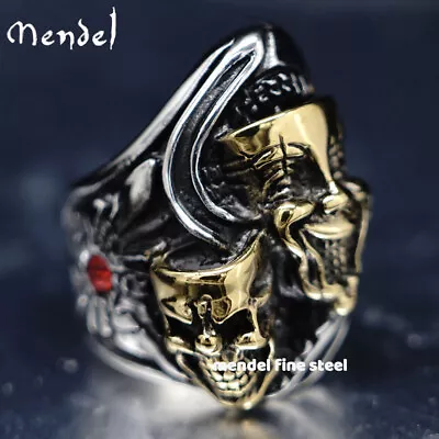 MENDEL Gothic Mens Gold Plated Biker Skull Clown Ring Stainless Steel Size 8-15 • $11.99