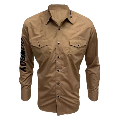 Mens RODEO WESTERN Shirt BROWN COWBOY EMBROIDERED PEARL SNAP UP 2 SNAP POCKET • $38.99