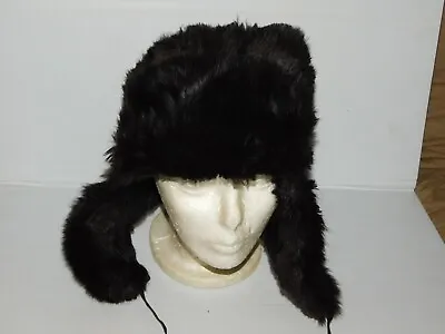 Rabbit Fur Black Chupka Elmer Fudd Ear Flap Unisex Hat • $27.95