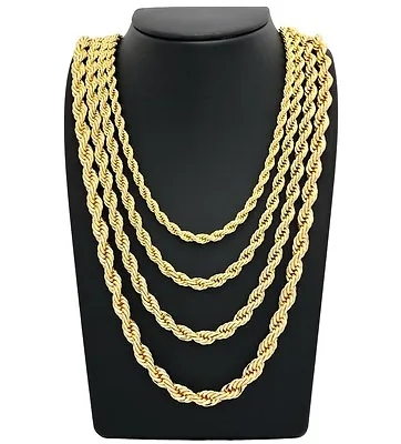 Mens Rope Chain Necklace 14k Gold Plated 7mm To 10mm 20  22  24  26  30  • $15.99