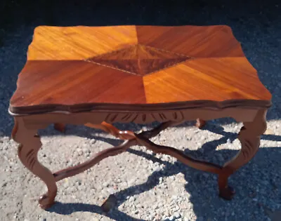 Carved Mahogany Burl Elm Inlaid Top Coffee Table (CT344) • $449