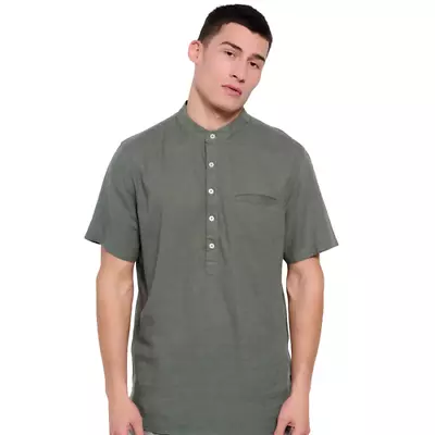 Funky Buddha Men's Linen Shirt With Mao Neck PN: FBM007-079-05 • $43.20