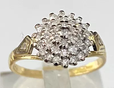 18K Solid Yellow Gold & 0.25CT Diamond Cluster Ring  Size K 1/2  -  5 3/8 • $448