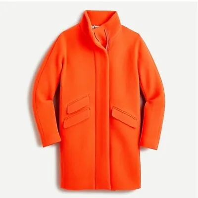 J Crew Womens Coat Wool Stadium Cloth PETITE 0 Italian Bright Orange $365 NEW • $94.83