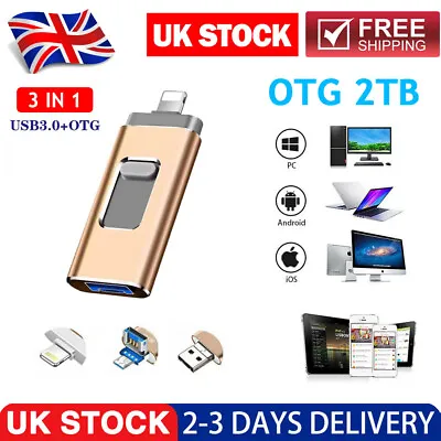 2TB USB Flash Drive Storage Memory Photo Stick External Hard Drive For IPhone PC • £9.89