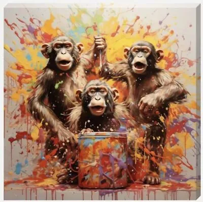 Paint Splash Monkeys Wall Art Canvas Perfect For Bedrooms/Bathrooms/Kitchen • £18.62