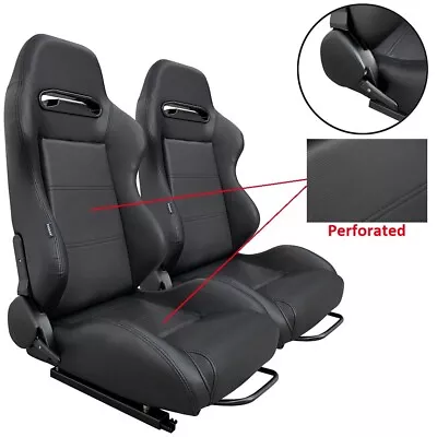 2 X Tanaka Perforated Pvc Leather Racing Seats Reclinable + Sliders For Vw • $319.99