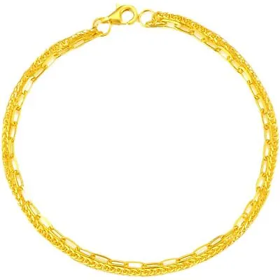 Pure 999 24K Yellow Gold Bracelet Wheat Link AD Style Chain Lobster Clasp Chain • £305.33