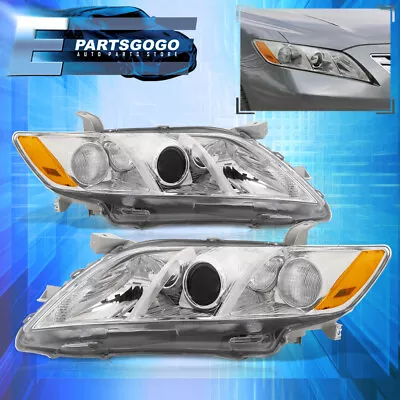 For 07-09 Toyota Camry Projector Headlights Headlamps Left + Right Chrome Amber • $66.99