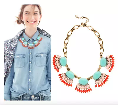 J CREW Fan Fringe Statement Necklace Sunwashed Aqua (Main Line Collection) • $38