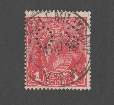$10.50 • Buy Australia KGV 1d Red Perf OS. Postmark MILITARY CAMP NEWCASTLE