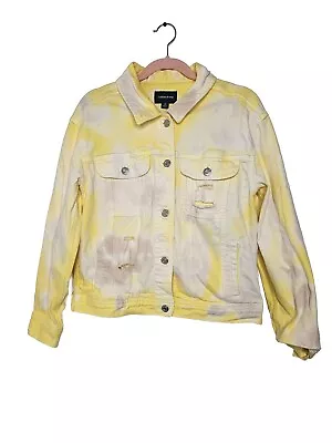 J Crew Jeans Women Distressed Bleach Yellow Trucker Denim Jacket Sz Xs Button Up • $28