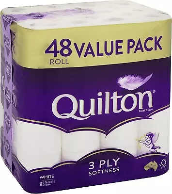 48x Quilton Toilet Paper Tissue Rolls 3-Ply 180 Sheets - Free Postage Best Price • $23.99