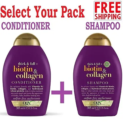 Biotin & Collagen Hair Thickening Sulfate Free Shampoo Conditioner OGX 88-385ml • £8.99