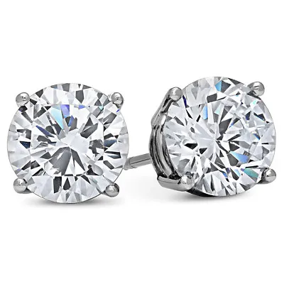 MENS 4 Carat CZ Stud Earrings Round Large Guys Cubic Zirconium WHITE GOLD FILLED • $10.89