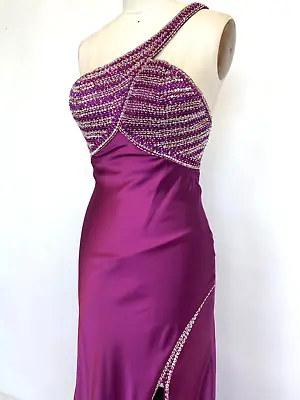 Plum Prom Dress Size 4 Beaded Silky Party Dress Purple Holiday Evening Gown • £135.04