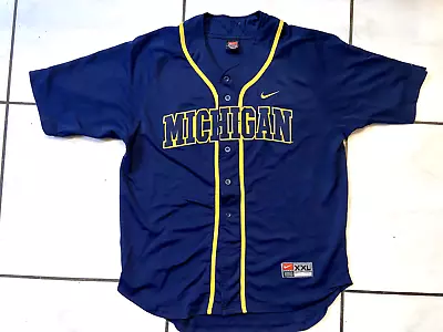Vintage Nike Michigan Wolverines Mens XXL Baseball Jersey Blue • $40