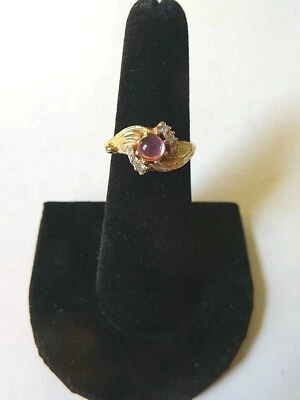 $5 • Buy VOGUE Purple Cabochon Rhinestone Sizable 6.5 Gold Tone RING Vintage Jewelry