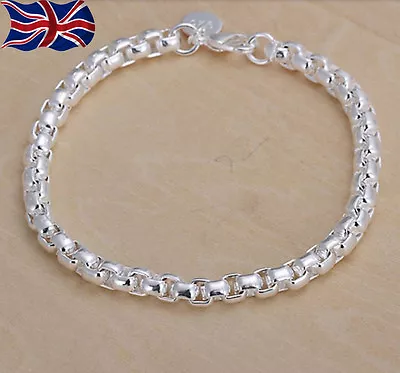 925 Sterling Silver Plated Bracelet 925 Chain Link Chunky 5mm Charm Gift 8  UK • £3.99