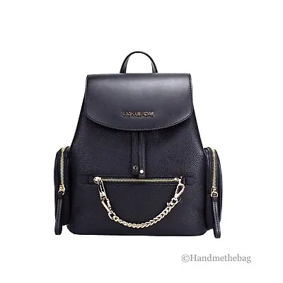 Michael Kors Jet Set Medium Black Pebble Leather Chain Shoulder Backpack Bag • $159