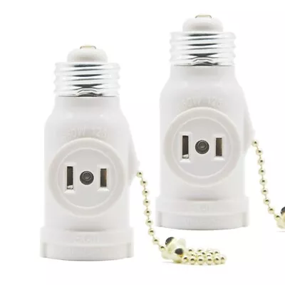 2 Outlet Light Socket Adapter With Pull Chain Switch White Medium Screw 2 Pack • $12.96