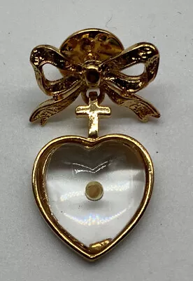 Mustard Seed In Lucite Heart W/ Cross Faith Tack Pin Gold Tone NOS • $12