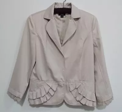 JOI Women's Beige Ruffle Trim Jacket Size 14 In Excellent Condition • $18