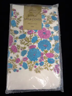 Vtg Hallmark Paper Bridge Table Cloth - Blue & Purple Flowers - 44x44 - 49BR32-2 • $9.99